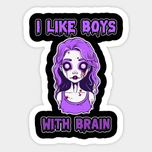 Zombie Halloween "I Like Boys With Brain" Violet Cute Pastel Retro Sticker
